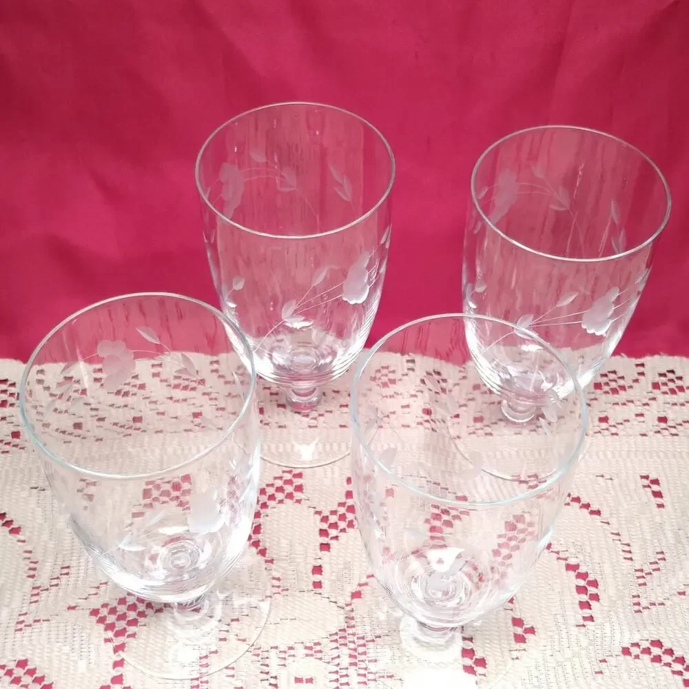 Princess House Heritage 425 Iced Tea Glass Set 4 Clear Floral Crystal Vintage